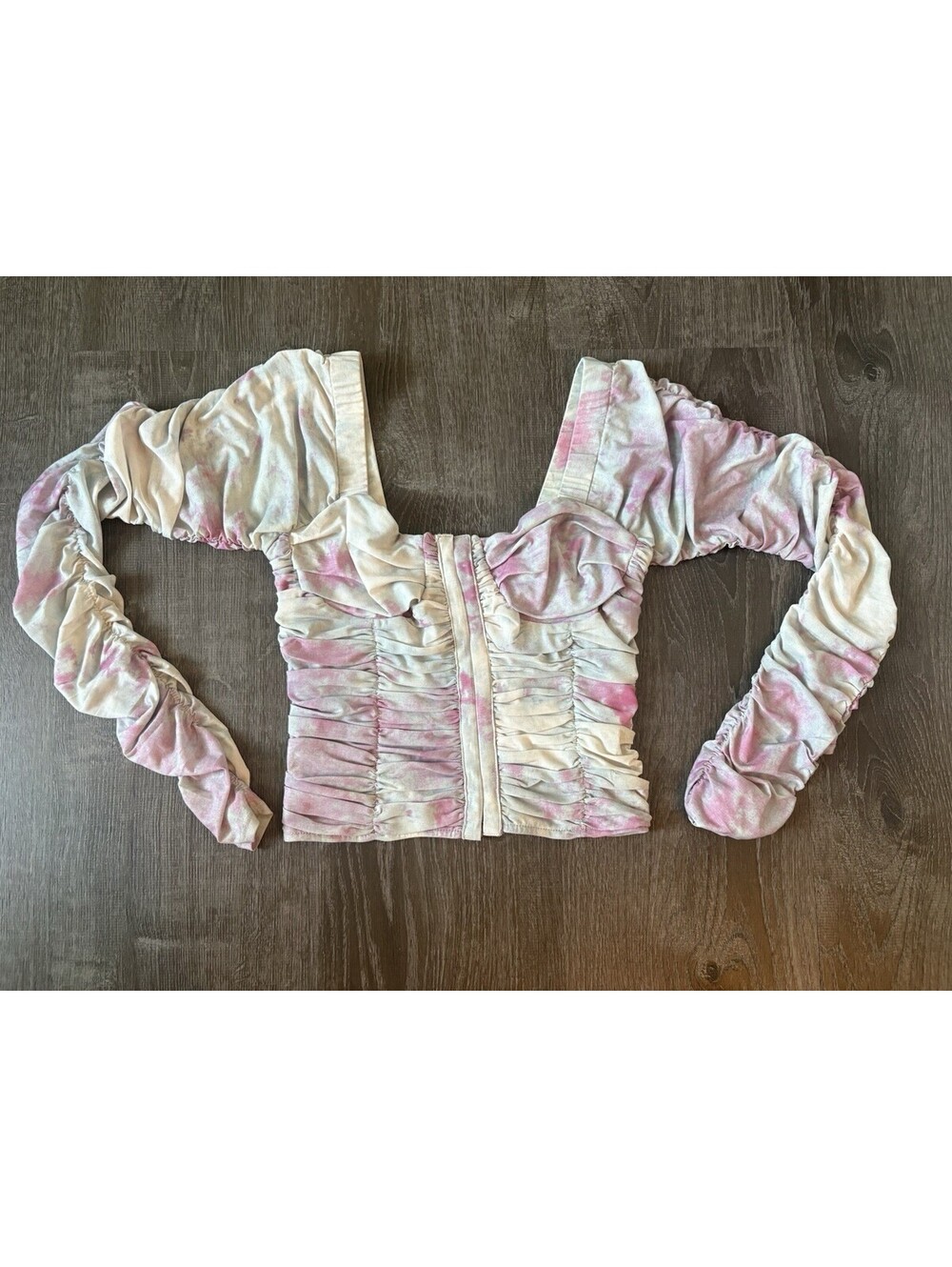 Free People All Night Top Womens Small Tie Dye Long Sleeve Ruched Corseted Boho